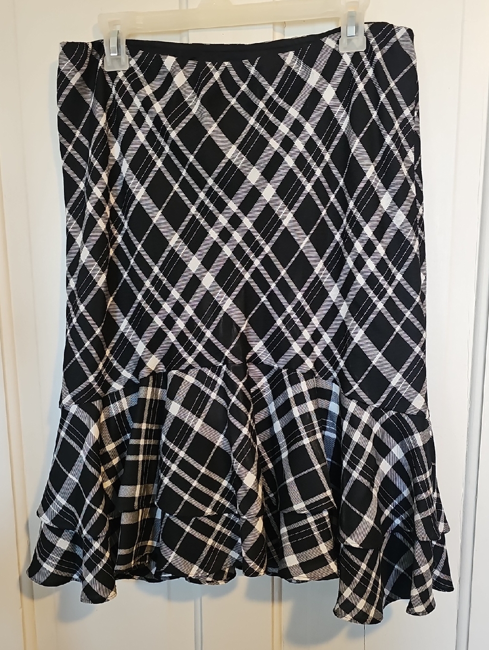 Ralph Lauren Black & White Plaid High-Low Flounce Skirt
